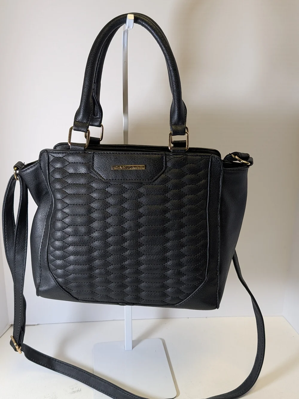 Rampage Black Quilted Shoulder Tote with Gold Hardware